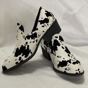 Pierre Dumas Cow Print Western Ankle Boots Size 7 Block Heel Ranchcore Chic